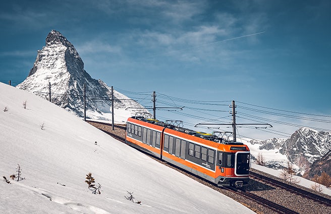 The Gornergrat Railway with the Matterhorn in the background.